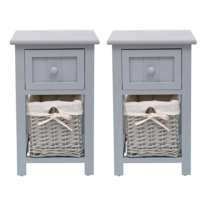 Nightstand Set of 2, Bedroom White Bedside Table Storage End Table