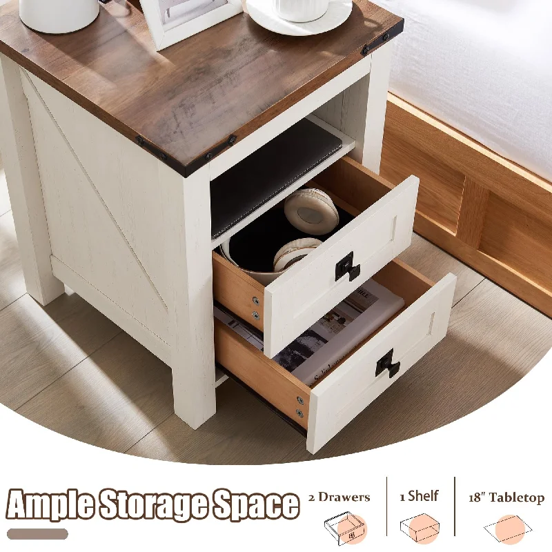 Nightstand with Charging Station, End Table, Side Table with 2 Drawers Storage Cabinet for Bedroom, Living Room