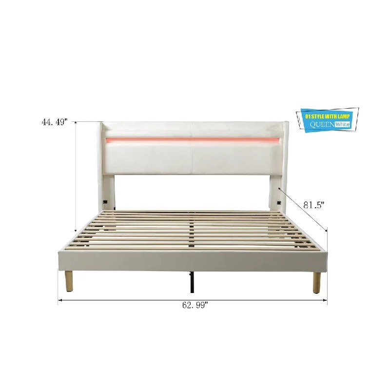 Queen Size Platform Bed with Color Changing LED light and Remote Control,Easy to Assemble