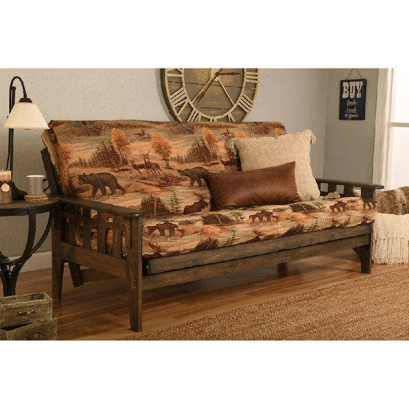 Somette Tucson Full Size Futon Set in Rustic Walnut Finish with Mattress