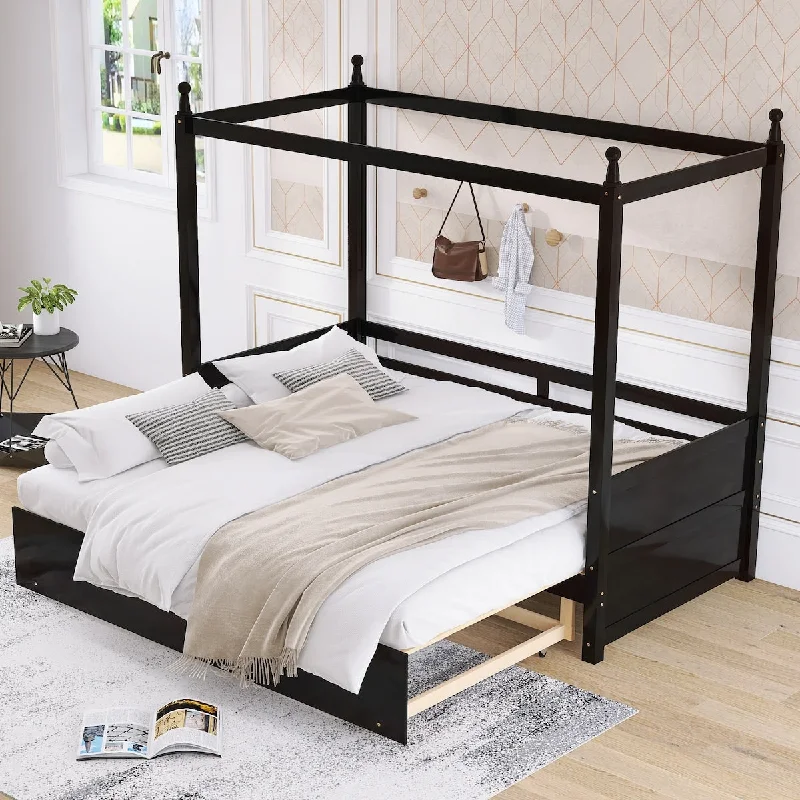 Twin Canopy Bed with Pull-out Trundle