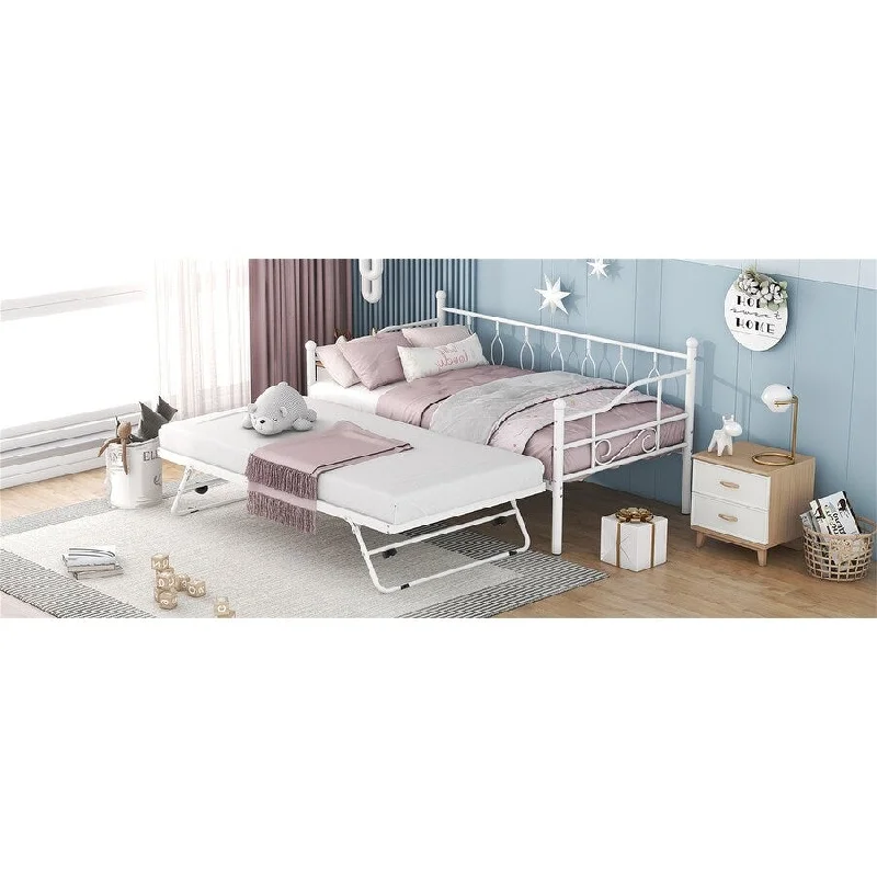 Twin Size Metal Daybed with Twin Size Adjustable Trundle