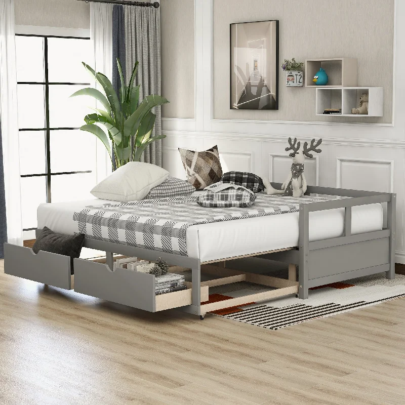 Twin to King Wood Daybed with Trundle and Drawers