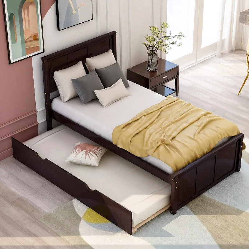 Twin Wood Platform Storage Bed with Trundle