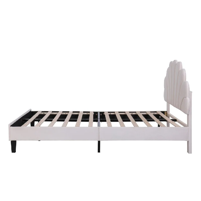 Upholstered Platform Bed with Flower Pattern Velvet Headboard,No Box Spring Required,Full