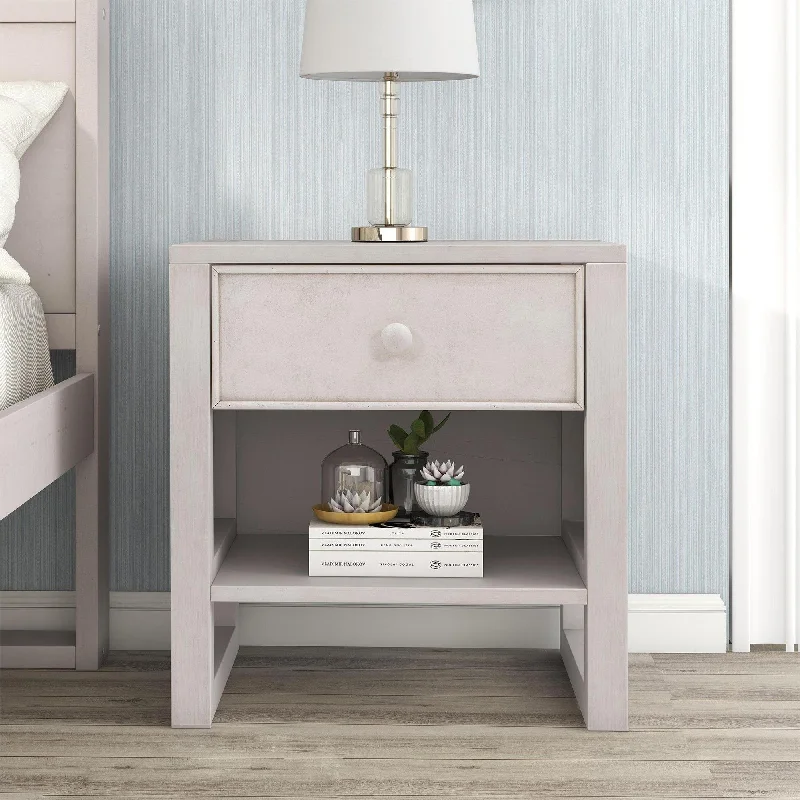 Wooden Nightstand with a Drawer and an Open Storage,End Table for Bedroom