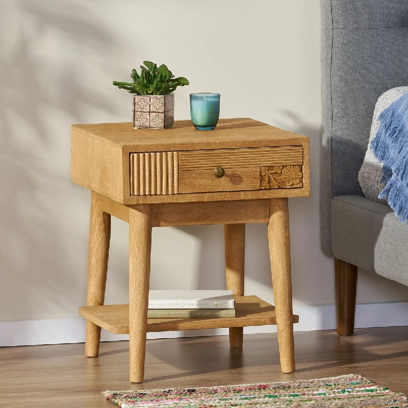 Wooden Storage Cabinet with Drawers and Bottom Shelf, Side Table Coffee Table, Bedroom Nightstand with Solid Wood Legs