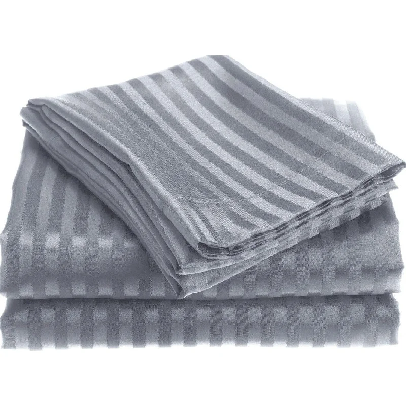 1800 Series Wrinckle Resistant 4 Piece Full Size Embossed Stripe Sheet Set - Grey