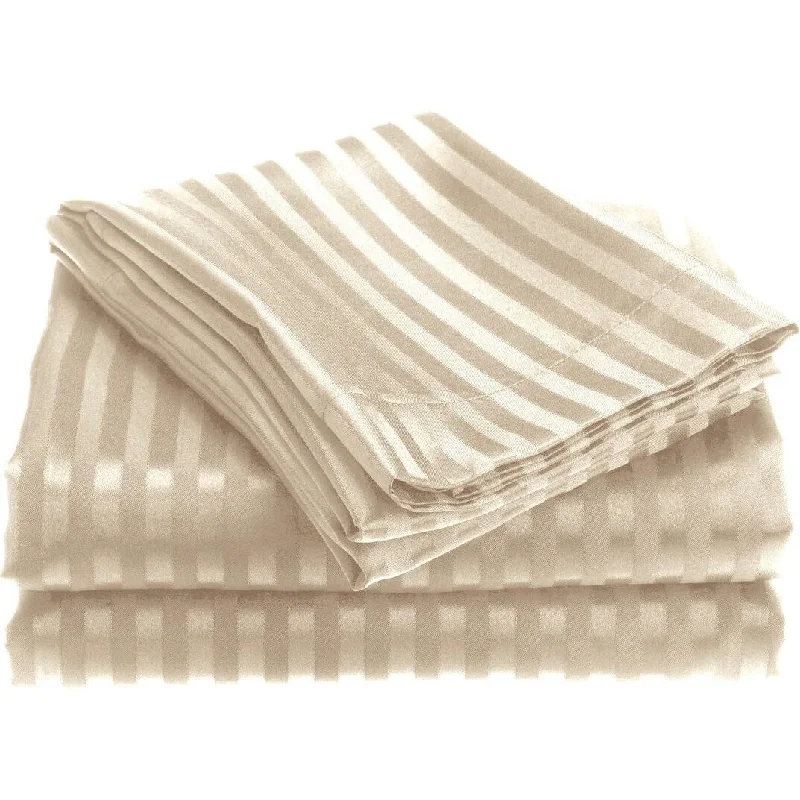 1800 Series Wrinckle Resistant 4 Piece Full Size Embossed Stripe Sheet Set - Ivory