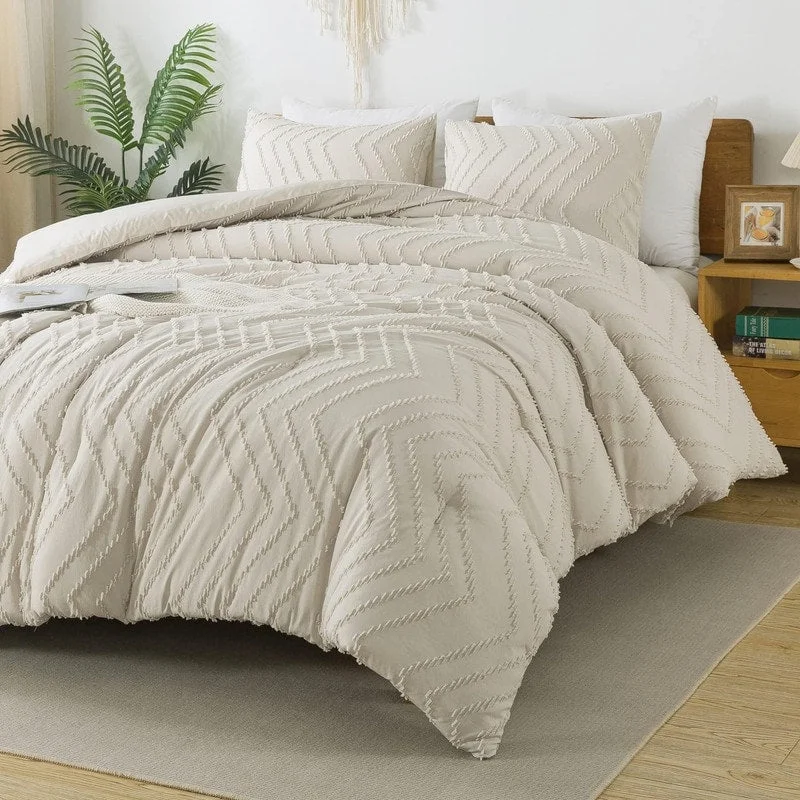 3 Pieces Chevron Tufted Vintage Comforter Sets