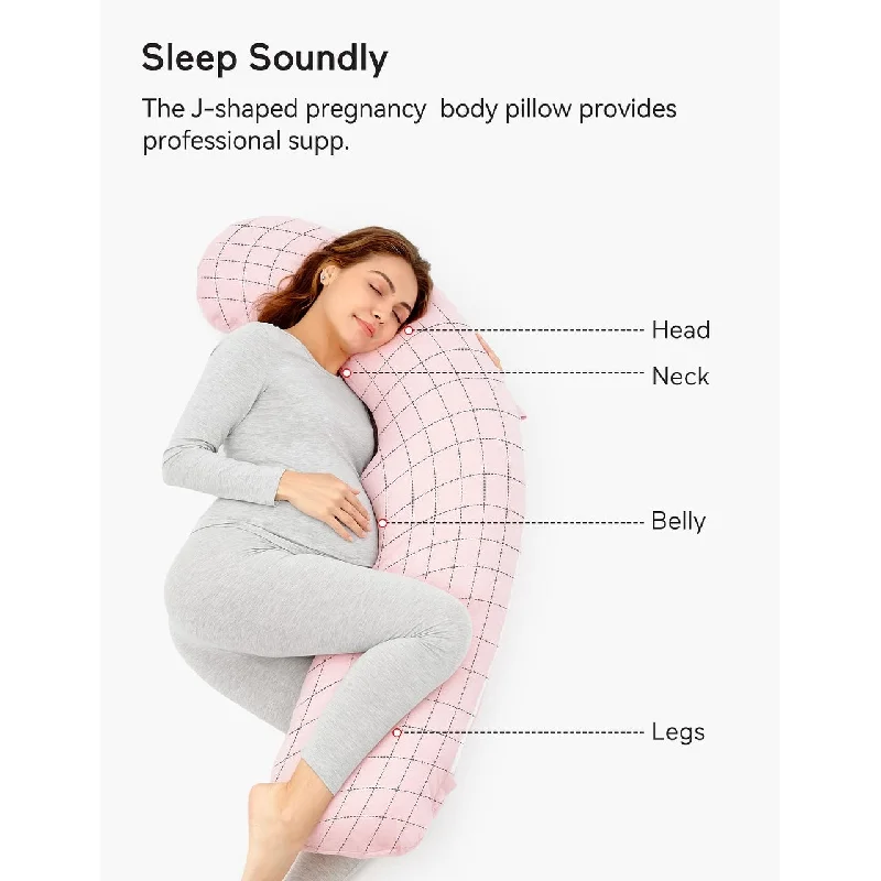 Body Pillow for Pregnancy, J Shaped Pregnancy Pillows for Side Sleeping, Soft Maternity Pillow with Jersey Cotton Cover