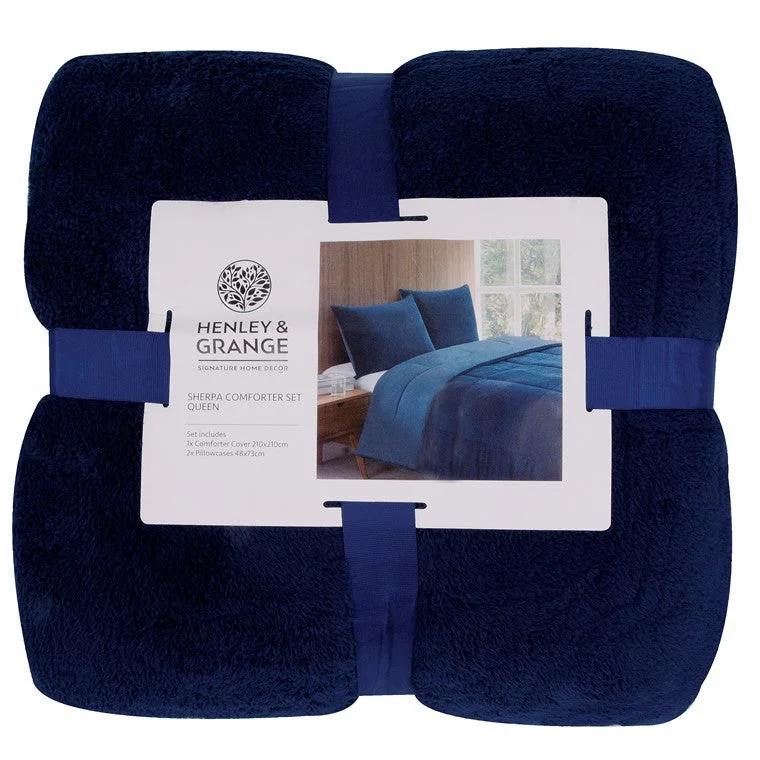 H&G Sherpa Comforter Set, Queen, Ocean