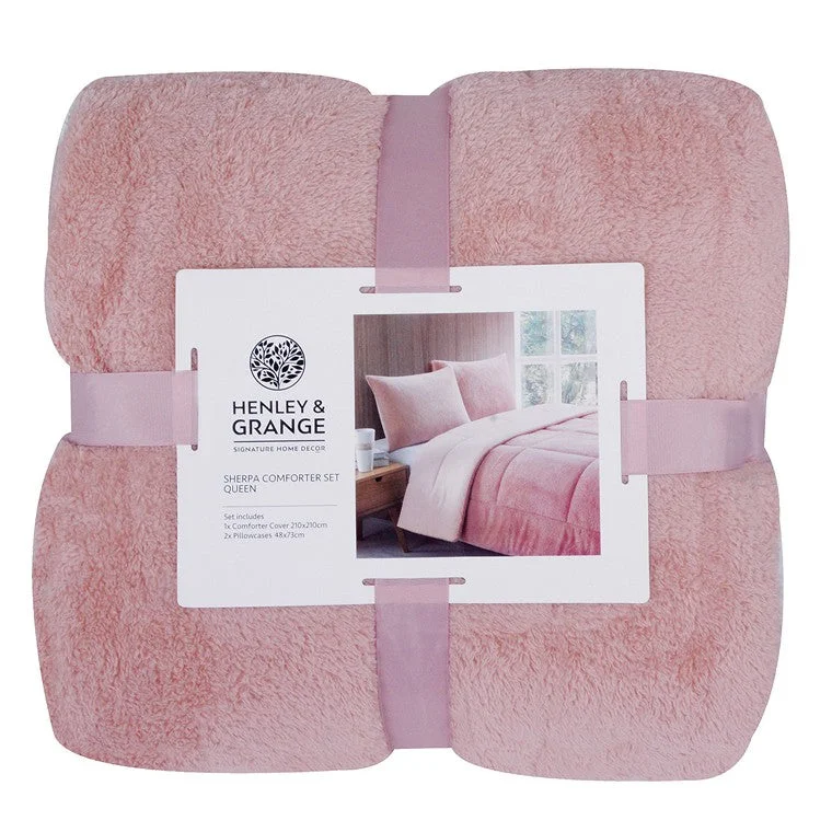 H&G Sherpa Comforter Set, Queen, Pink