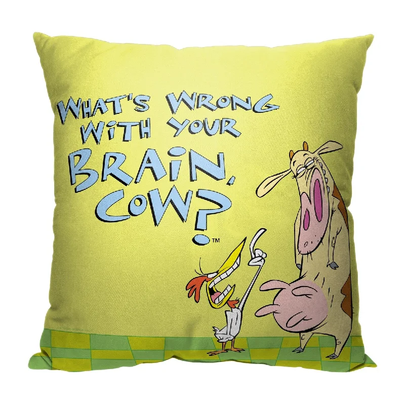 Cartoon Network Cow And Chicken Whats Wrong With Your Brain 18 Inch Throw Pillow