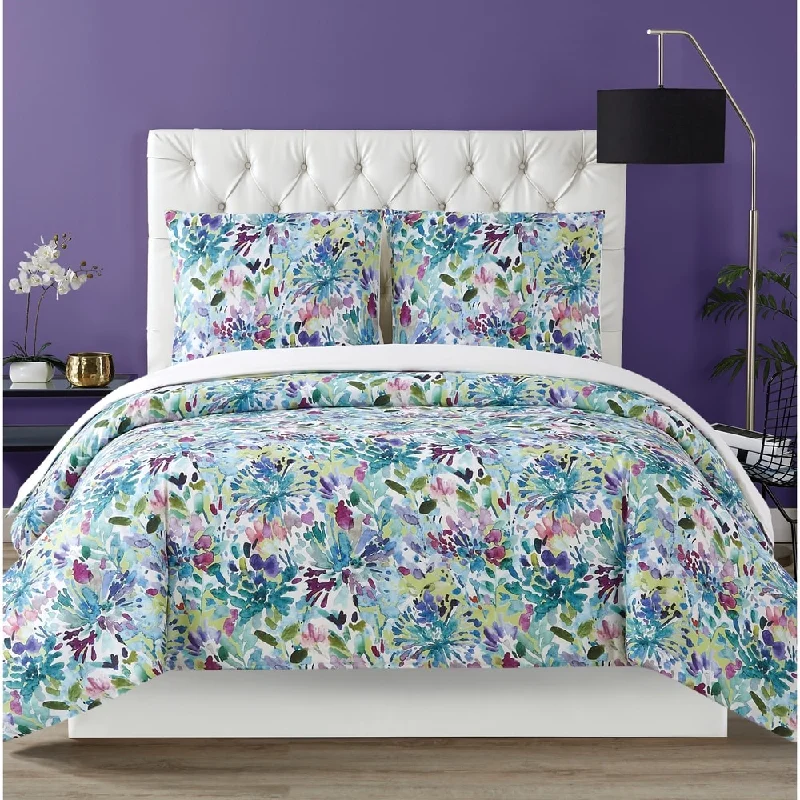 Christian Siriano NY Dahlia Watercolor Floral 3-piece Duvet Cover Set