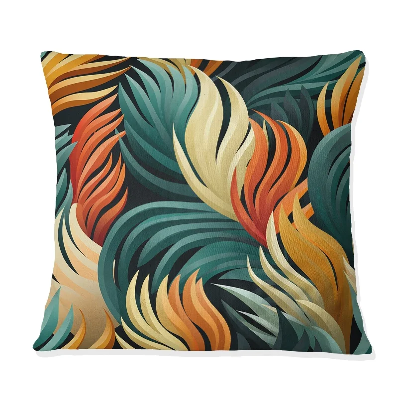 Designart "Green And Orange Exotic Jungle Foliage" Abstract Printed Throw Pillow