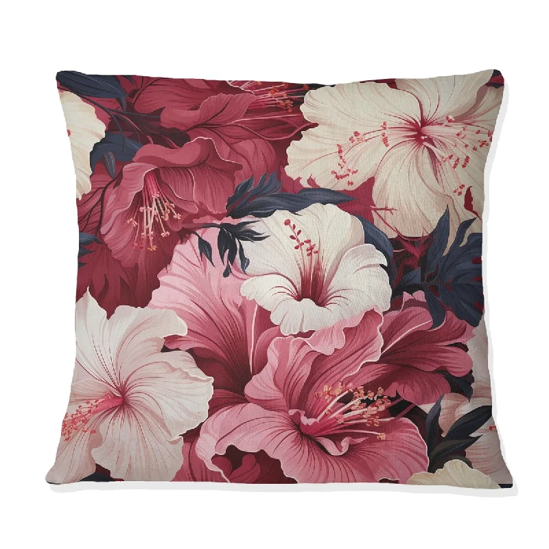 Designart "Hibiscus Romance Tropical Pattern VI" Tropical Printed Throw Pillow