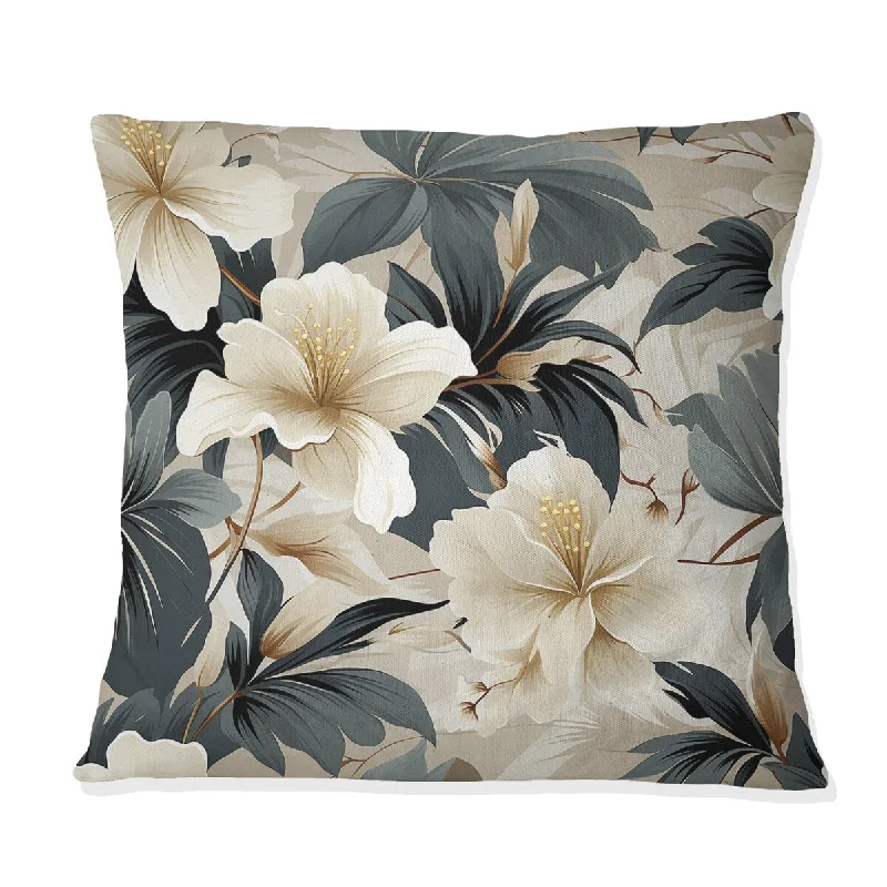 Designart "Monochrome Serenity Tropical Pattern II" Tropical Printed Throw Pillow