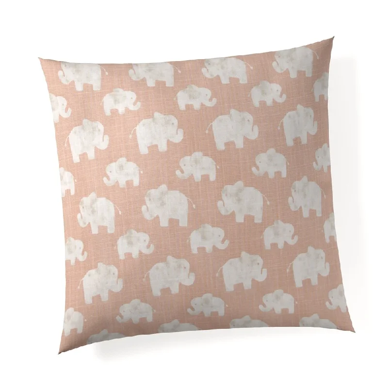 Elephant Herd - Blush Pillow