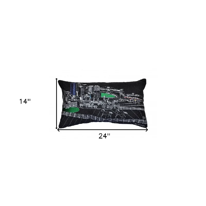 HomeRoots 25" Black Lexington Nighttime Skyline Lumbar Decorative Pillow