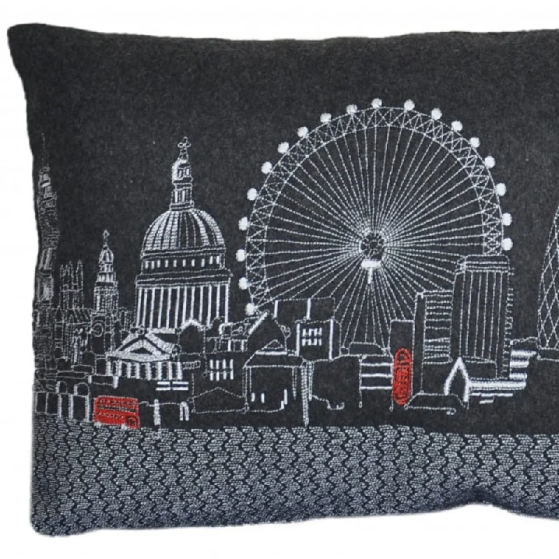 HomeRoots 25" Black London Nighttime Skyline Lumbar Decorative Pillow