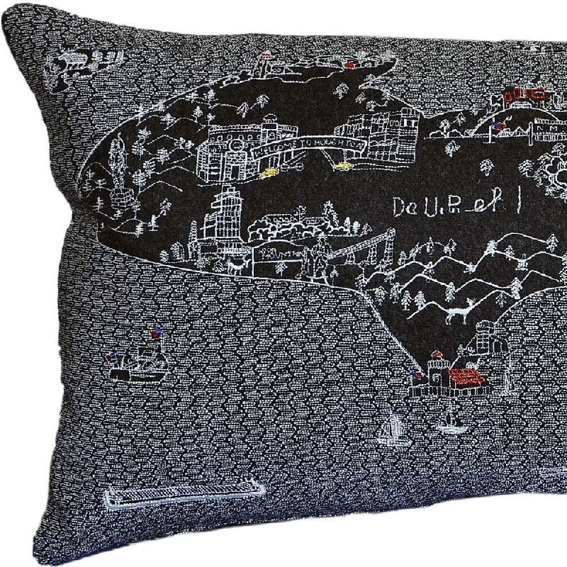 HomeRoots 25" Black Michigan Upper Peninsula Nighttime Skyline Lumbar Decorative Pillow