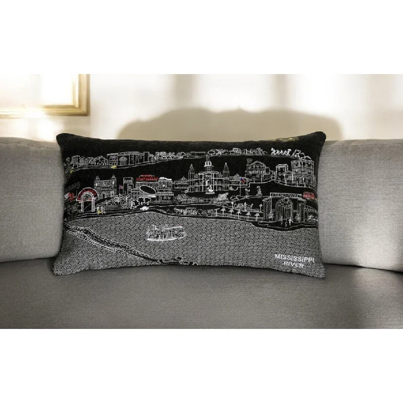 HomeRoots 25" Black New Orleans Nighttime Skyline Lumbar Decorative Pillow