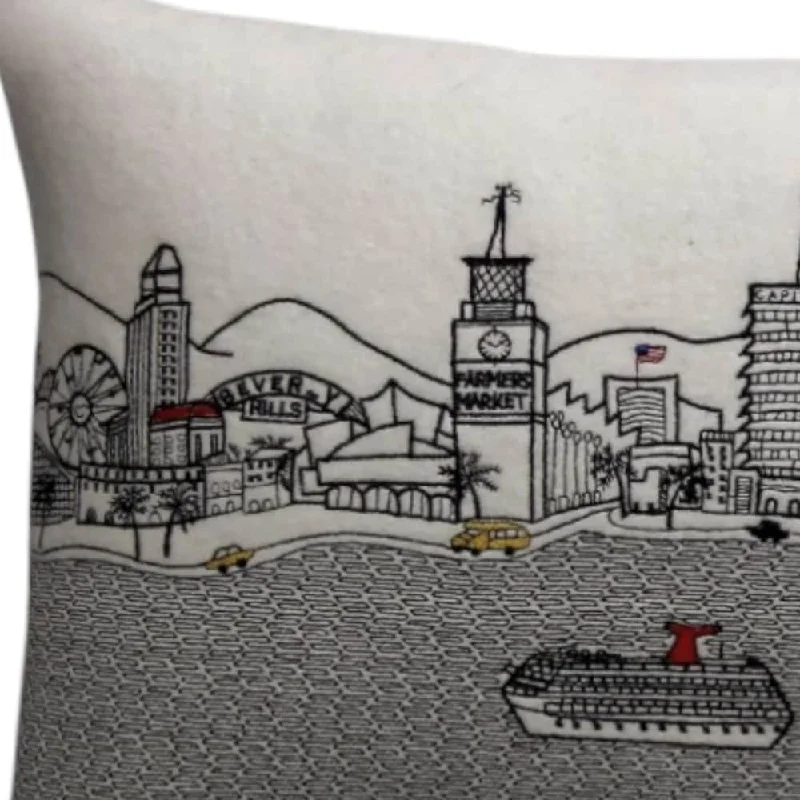 HomeRoots 25" White Los Angeles Daylight Skyline Lumbar Decorative Pillow