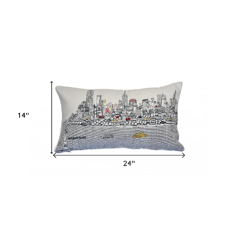 HomeRoots 25" White NYC Daylight Skyline Lumbar Decorative Pillow