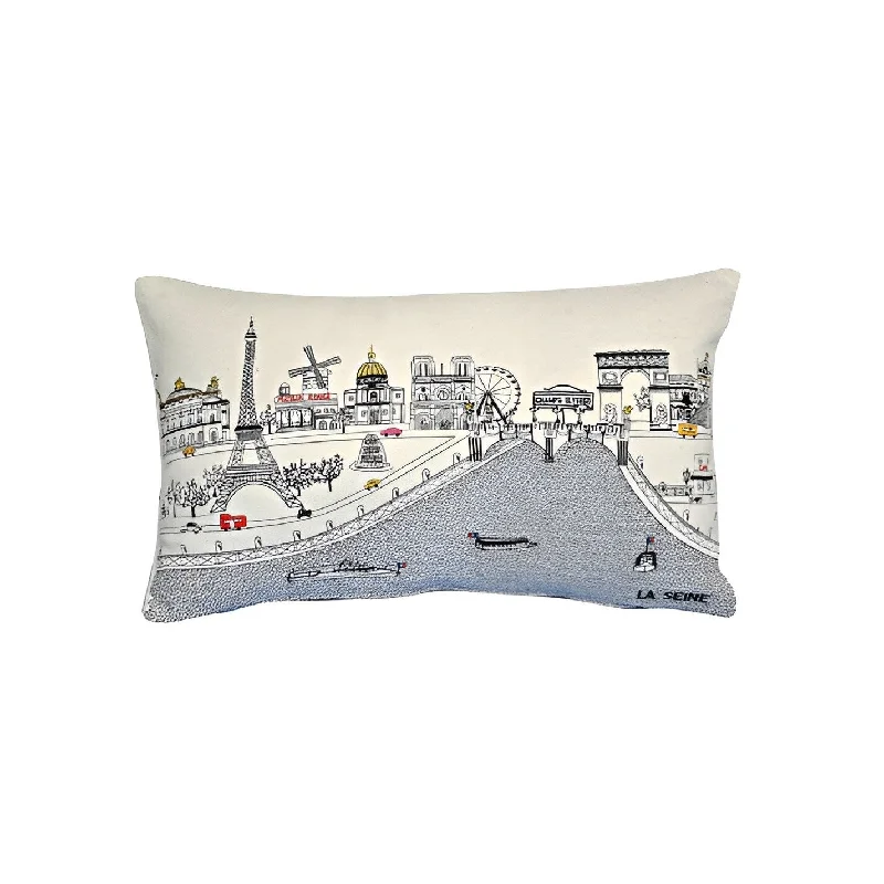 HomeRoots 25" White Paris Daylight Skyline Lumbar Decorative Pillow