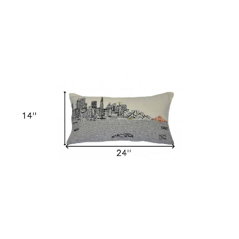 HomeRoots 25" White San Francisco Daylight Skyline Lumbar Decorative Pillow