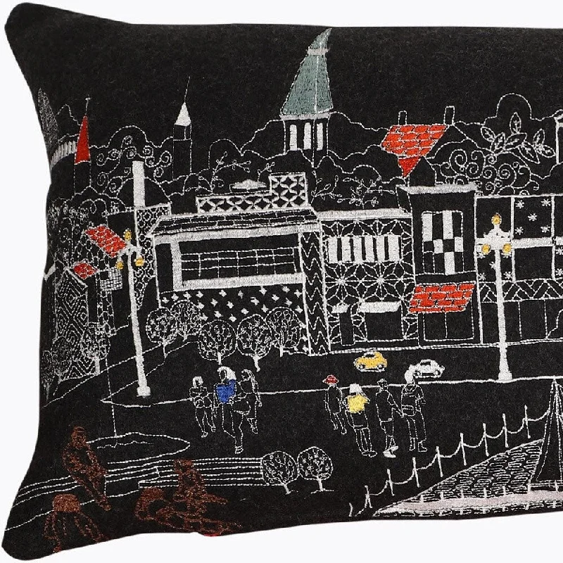 HomeRoots 35" Black Annapolis Nighttime Skyline Lumbar Decorative Pillow