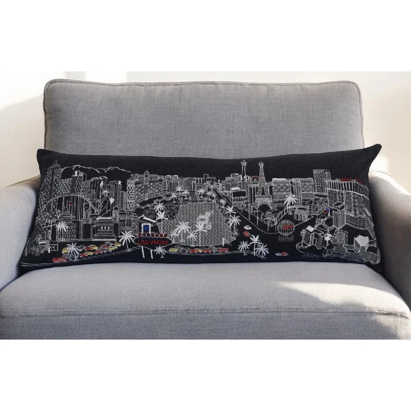 HomeRoots 35" Black as Vegas Nighttime Skyline Lumbar Decorative Pillow