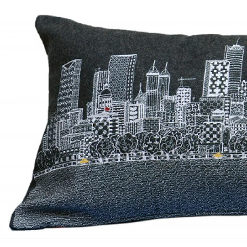 HomeRoots 35" Black Atlanta Nighttime Skyline Lumbar Decorative Pillow