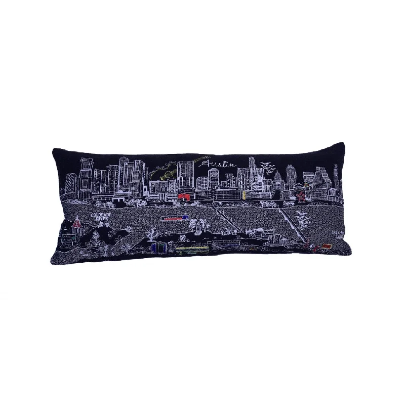 HomeRoots 35" Black Austin Nighttime Skyline Lumbar Decorative Pillow