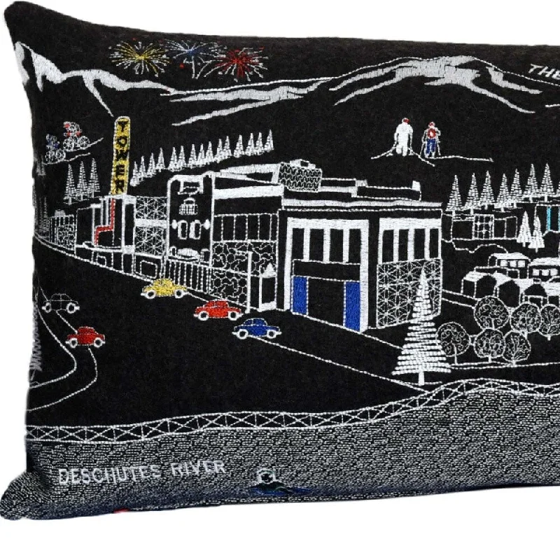 HomeRoots 35" Black Bend Nighttime Skyline Lumbar Decorative Pillow