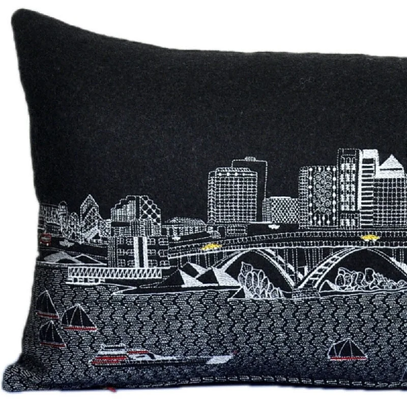 HomeRoots 35" Black Cleveland Nighttime Skyline Lumbar Decorative Pillow