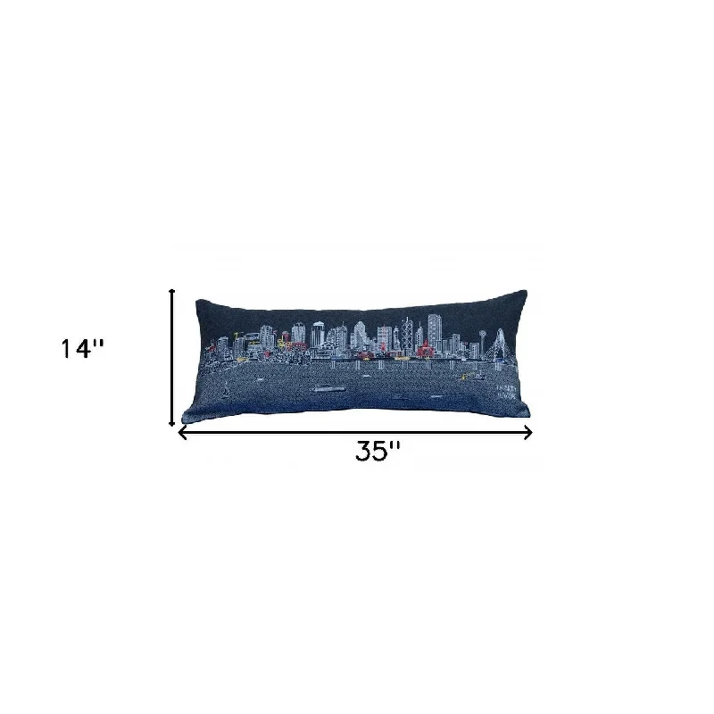 HomeRoots 35" Black Dallas Nighttime Skyline Lumbar Decorative Pillow