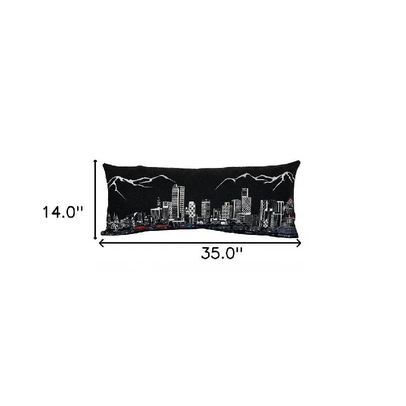 HomeRoots 35" Black Denver Nighttime Skyline Lumbar Decorative Pillow