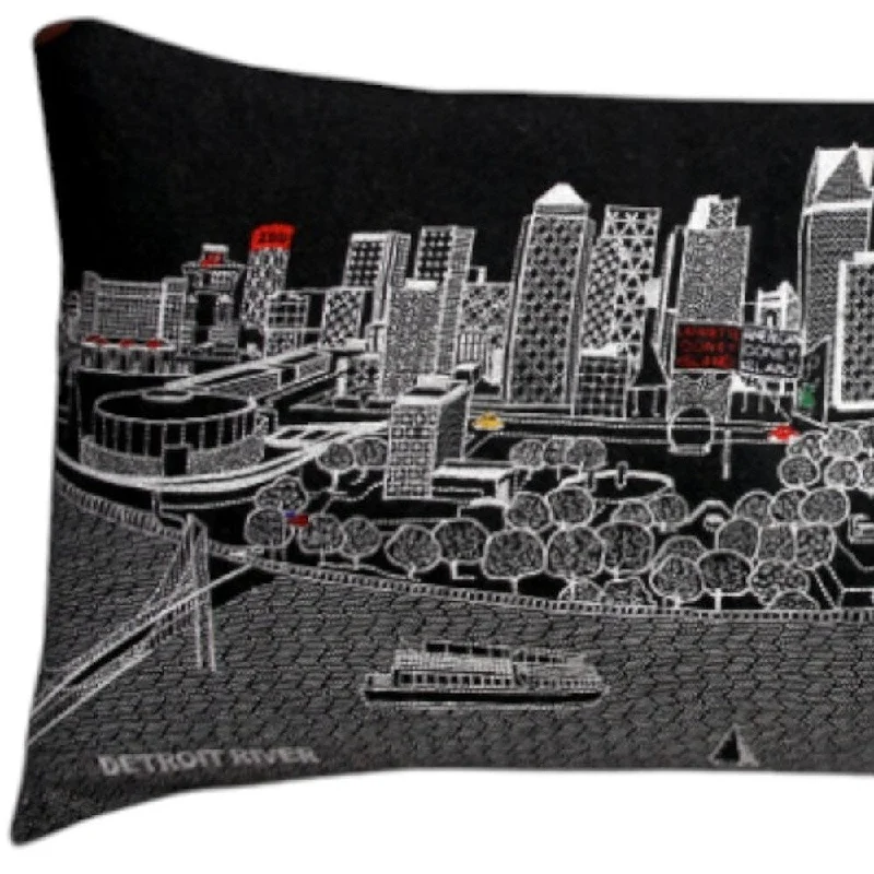 HomeRoots 35" Black Detroit Nighttime Skyline Lumbar Decorative Pillow