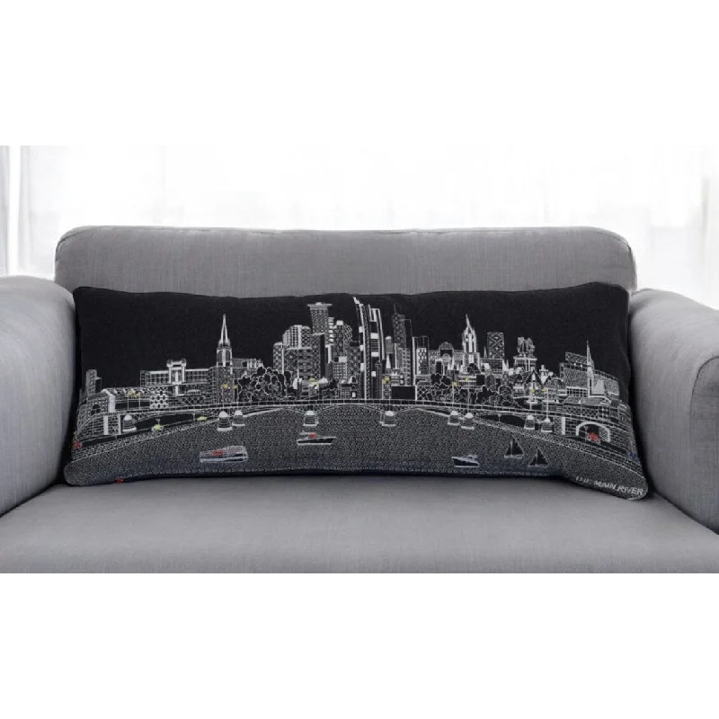 HomeRoots 35" Black Frankfurt Nighttime Skyline Lumbar Decorative Pillow