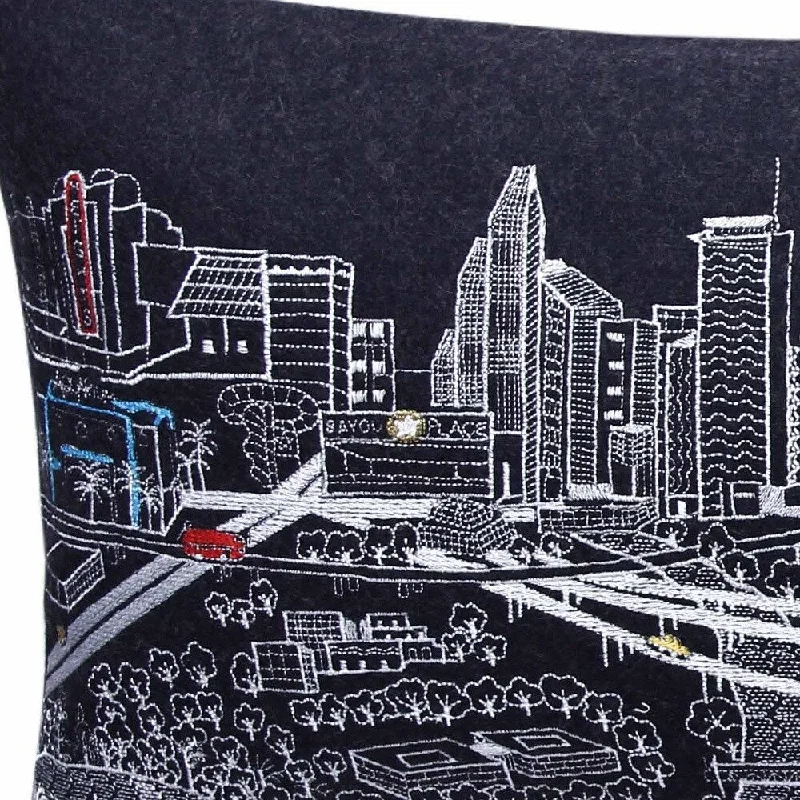 HomeRoots 35" Black Houston Nighttime Skyline Lumbar Decorative Pillow