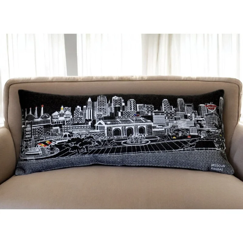 HomeRoots 35" Black Kansas City Nighttime Skyline Lumbar Decorative Pillow