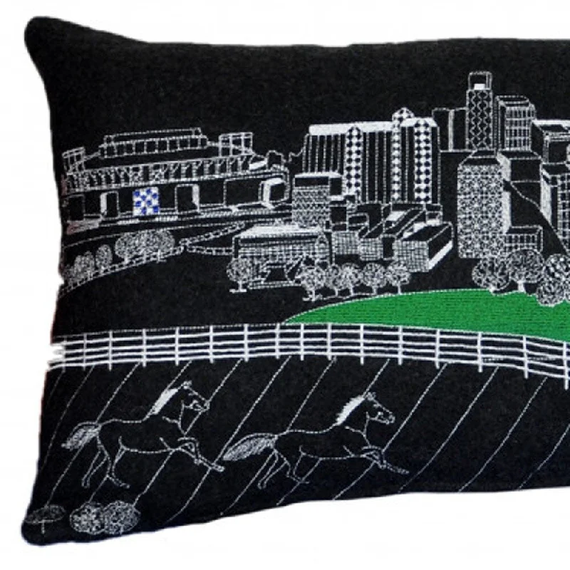 HomeRoots 35" Black Lexington Nighttime Skyline Lumbar Decorative Pillow