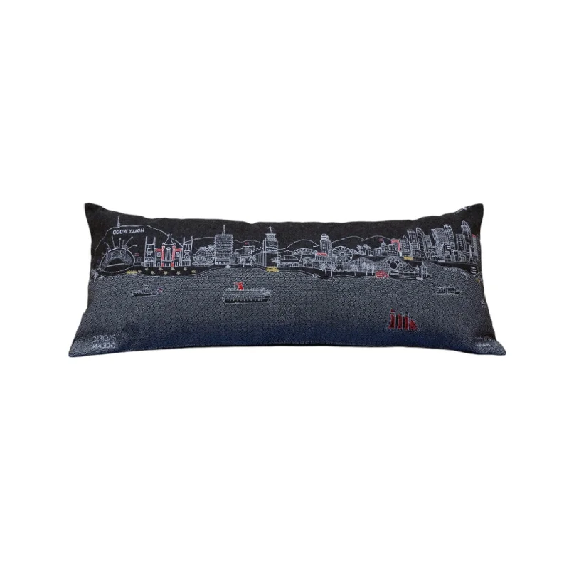 HomeRoots 35" Black Los Angeles Nighttime Skyline Lumbar Decorative Pillow