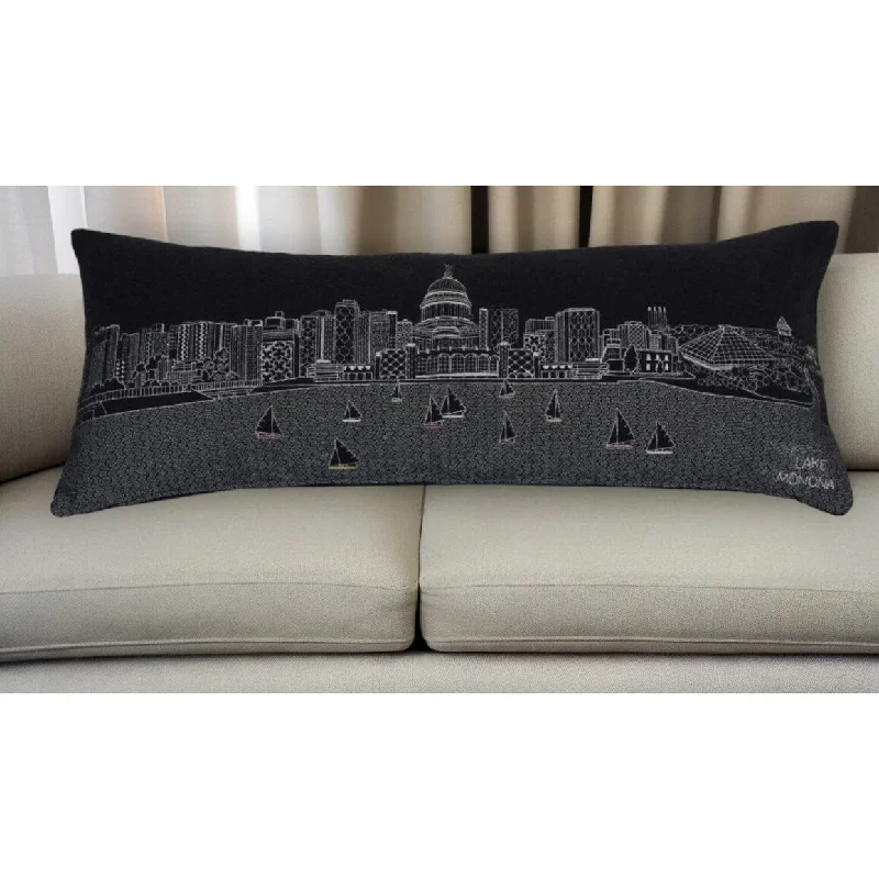 HomeRoots 35" Black Madison Nighttime Skyline Lumbar Decorative Pillow