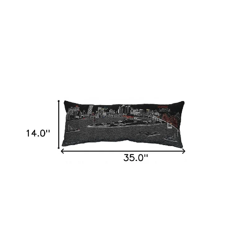 HomeRoots 35" Black Memphis Nighttime Skyline Lumbar Decorative Pillow