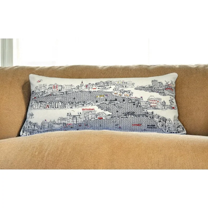 HomeRoots 35" White Amsterdam Daylight Skyline Lumbar Decorative Pillow