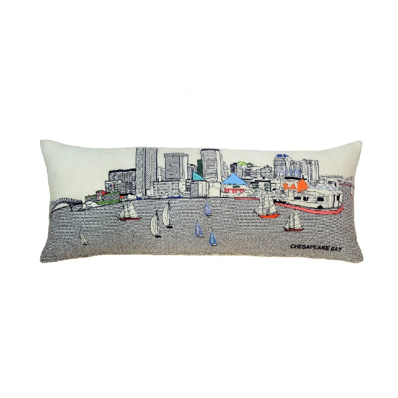 HomeRoots 35" White Baltimore Daylight Skyline Lumbar Decorative Pillow