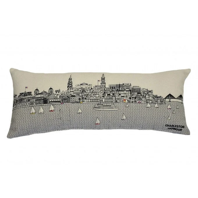 HomeRoots 35" White Charleston Daylight Skyline Lumbar Decorative Pillow